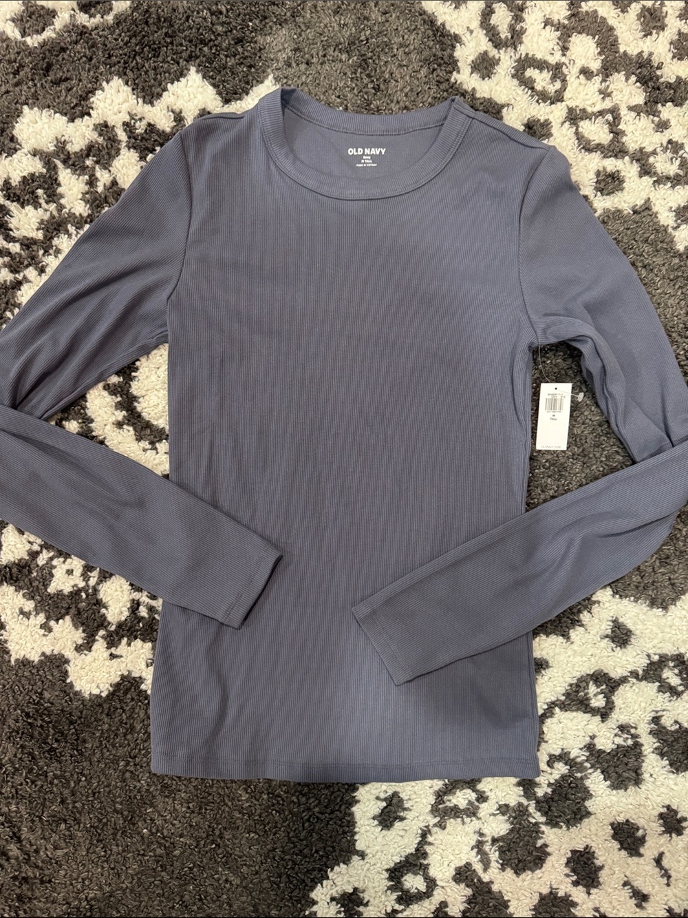 Old Navy Women's snug fit ribbed Long Sleeve Crewneck Top - Blue Gray M tall nwt